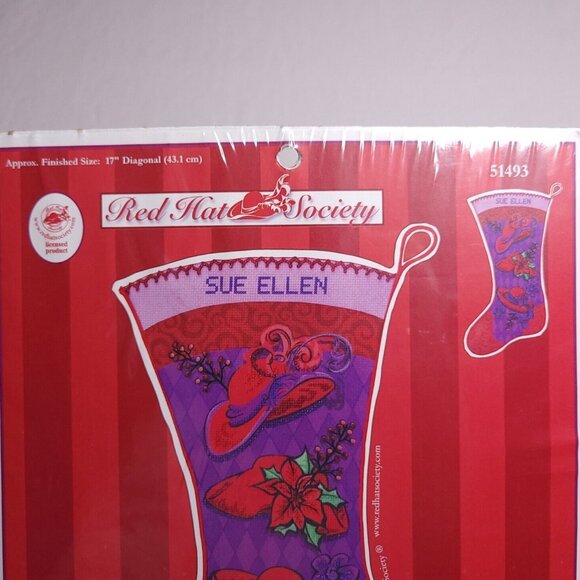 Red Hat Society Embellished Cross Stitch Kit "Red Hats & Holly Berries" Stocking - Picture 3 of 5